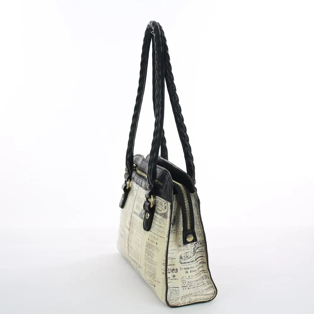 Patricia Nash Calvi Satchel Newspaper Print Leather Shoulder Bag - Picture 4 of 10
